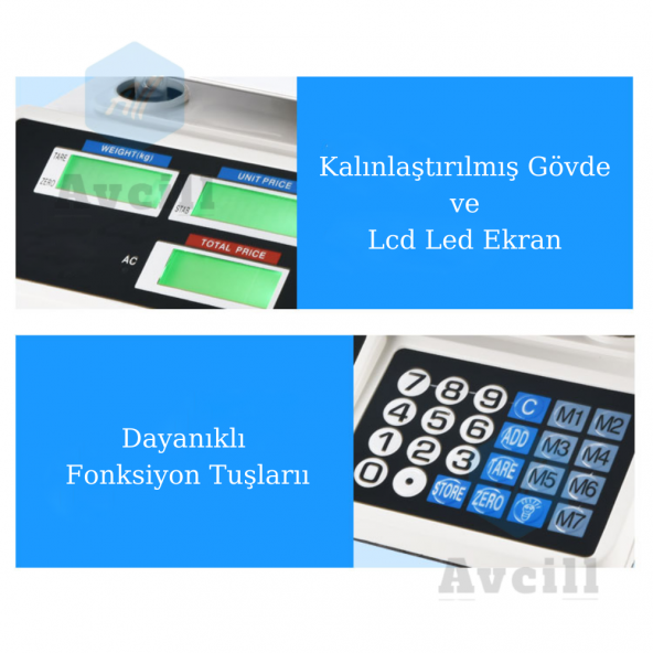 All Avcill 40 Kg Şarjlı Elektronik Dijital Hassas Mutfak Manav Bakkal Kasap Terazisi Çukur Kefeli - 4