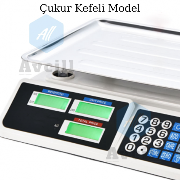 All Avcill 40 Kg Şarjlı Elektronik Dijital Hassas Mutfak Manav Bakkal Kasap Terazisi Çukur Kefeli - 6