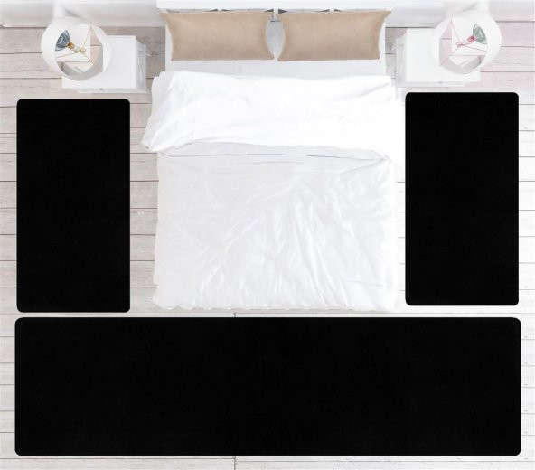 My Evilla Modern Dekoratif Halı Jel Kaymaz Taban Siyah Yatak Odası Seti