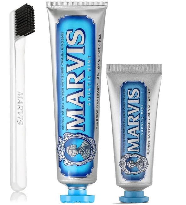 Marvis Aqua Mint 3'lü 85 ml + 25 ml + Marvis Yumuşak Diş Fırçası