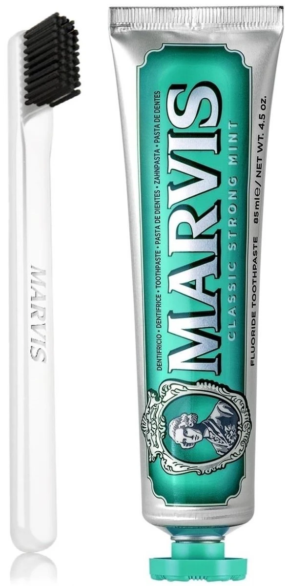 Marvis Classic Strong Mint Beyazlatıcı Diş Macunu 85 ml ve Marvis White Soft Diş Fırçası