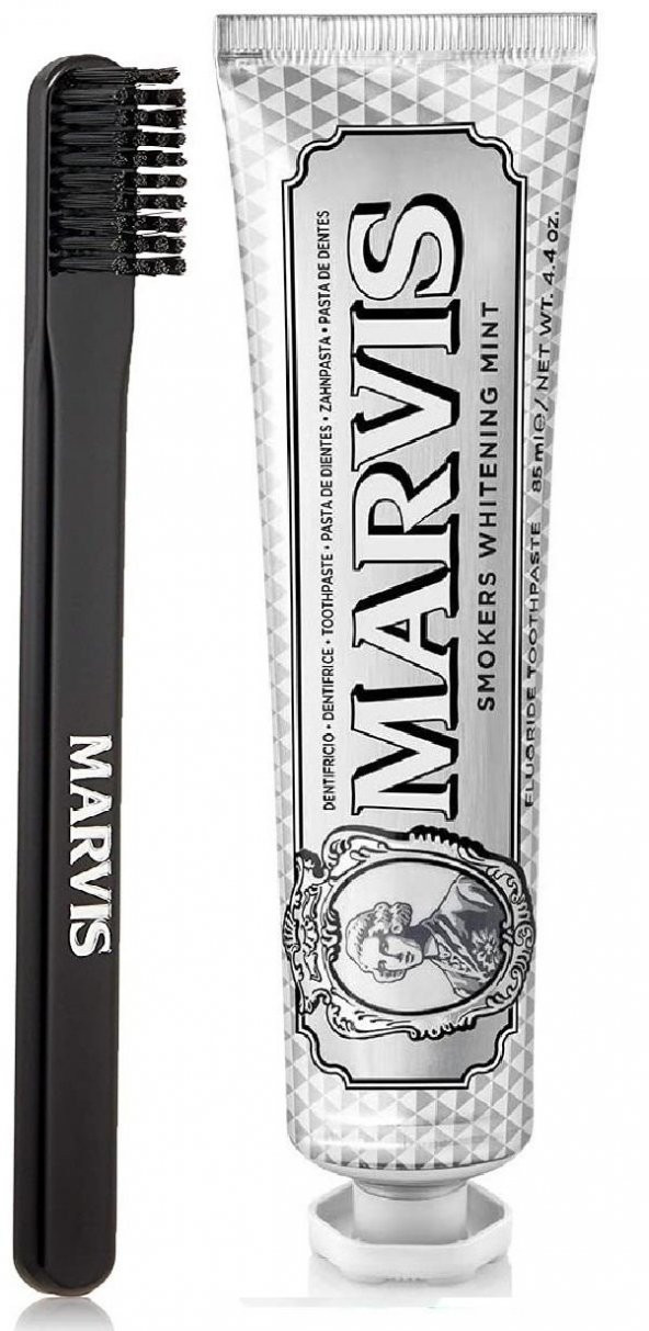 Marvis Smokers Mint Beyazlatıcı Diş Macunu 85 ml ve Marvis Black Orta Sert Diş Fırçası