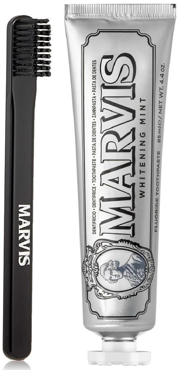 Marvis Whitening Mint Beyazlatıcı Diş Macunu 85 ml ve Marvis Black Orta Sert Diş Fırçası