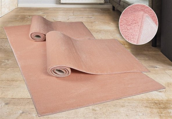 My Evilla Modern Dekoratif Halı Jel Kaymaz Taban Pembe Yatak Odası Seti