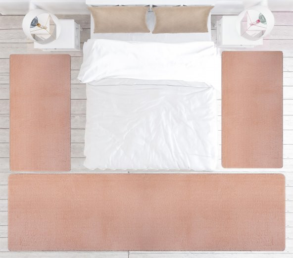 My Evilla Modern Dekoratif Halı Jel Kaymaz Taban Pembe Yatak Odası Seti - 2