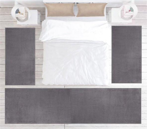 My Evilla Modern Dekoratif Halı Jel Kaymaz Taban Açık Gri Yatak Odası Seti - 2