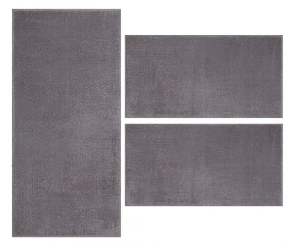 My Evilla Modern Dekoratif Halı Jel Kaymaz Taban Açık Gri Yatak Odası Seti - 3