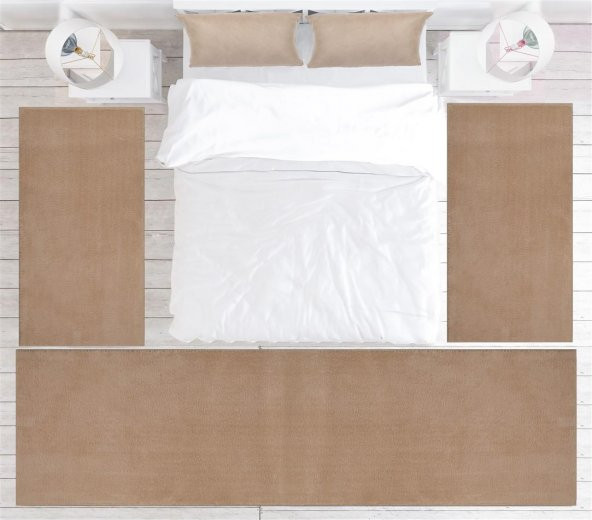 My Evilla Modern Dekoratif Halı Jel Kaymaz Taban Bej Yatak Odası Seti