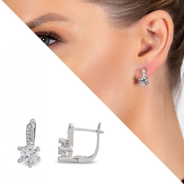 Nipora Zirkon Tek Taşlı Oval Tasarım Büyük Boy 925 Ayar Gümüş Kadın Küpe - 2