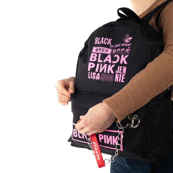 Blackpink Piercing Zincirli Sırt Okul Çantası Ve Kalemlik Set - 6
