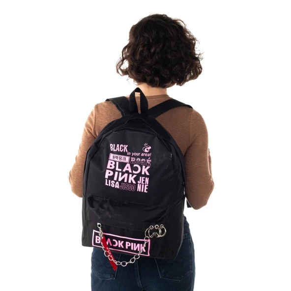 Blackpink Piercing Zincirli Sırt Okul Çantası Ve Kalemlik Set - 5