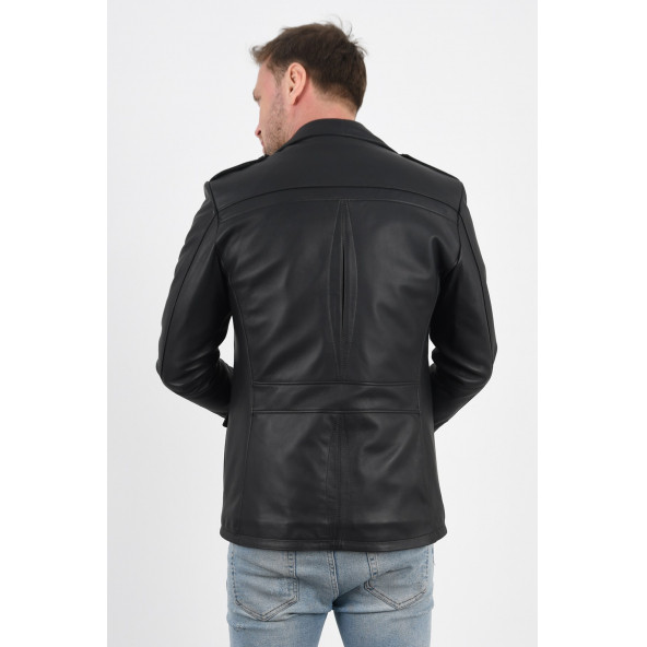 Harrison Siyah Safari Hakiki Deri Ceket Erkek - 4