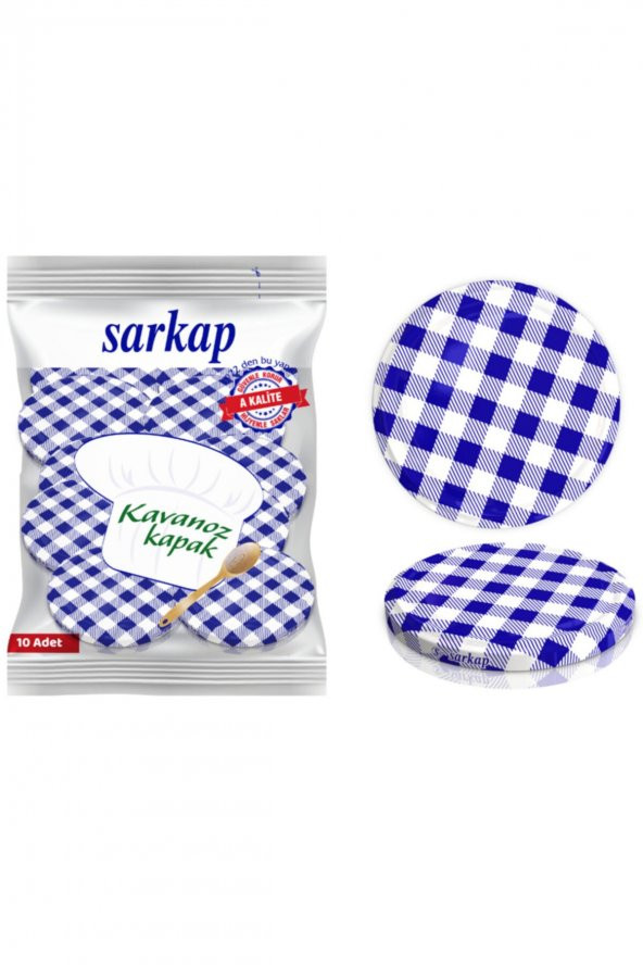 Sarkap Hijyenik Paketli 10 Adet Kavanoz Kapağı - Lacivert Ekose- 82mm