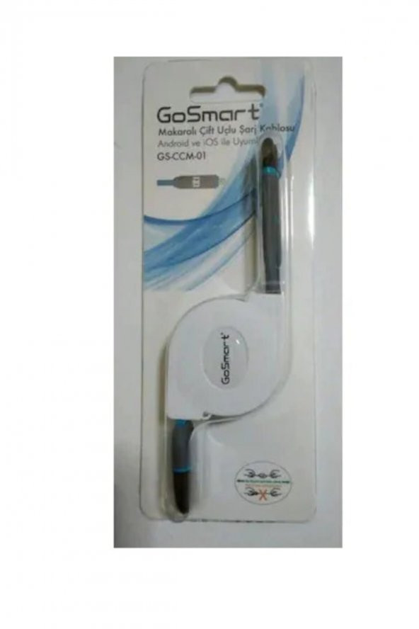 GoMobile Makaralı Çift Uçlu Şarj Kablosu Android Ve Ios Ile Uyumlu