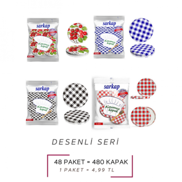 Sarkap Sarkap Hijyenik Paketli 10 Adet Kavanoz Kapağı KARIŞIK DESEN Gönderimli - 5