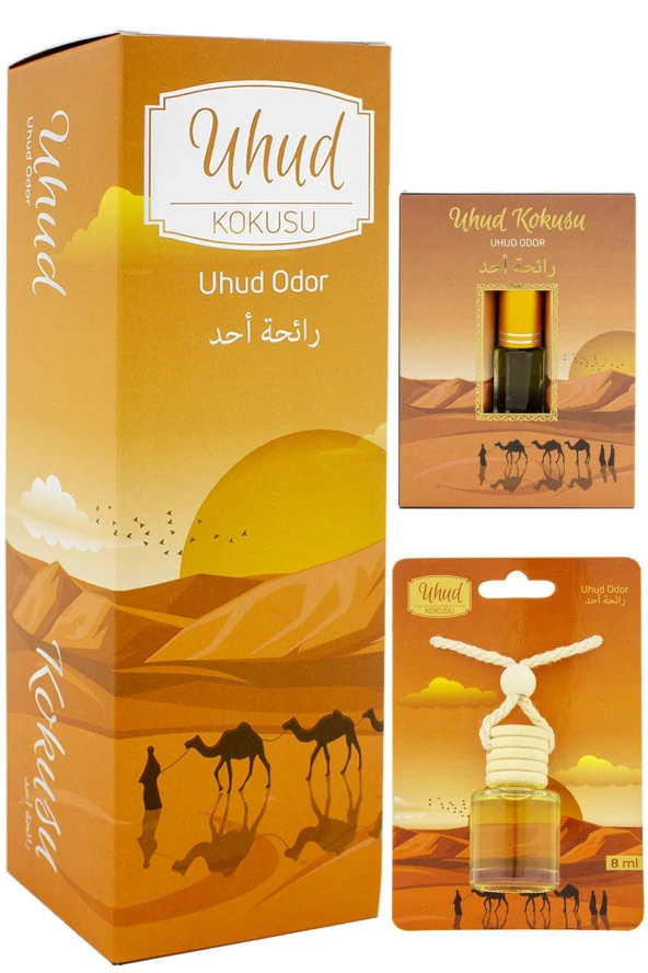 Uhud Kokusu 400ml Sprey Ve Uhud Kokusu 8 Ml Araba Kokusu Cam Şişe Ve Uhud Kokusu Alkolsüz Esans 3Ml