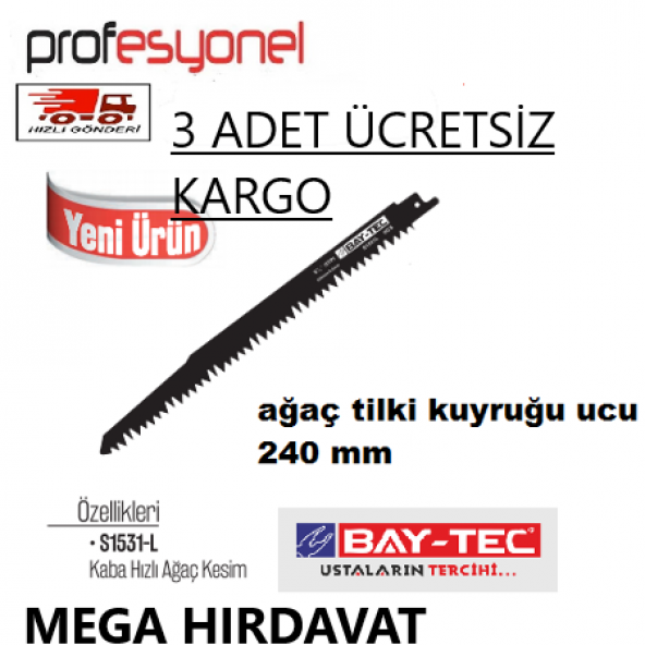 Bay-Tec Ağaç Kemik Tilki Kuyruğu Testere Bıçağı 240mmx5mm 5 Adet Mk-2315