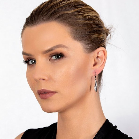 Nipora Zirkon Taşlı Üç Sıralı Yaprak Tasarım 925 Ayar Gümüş Kadın Küpe - 4