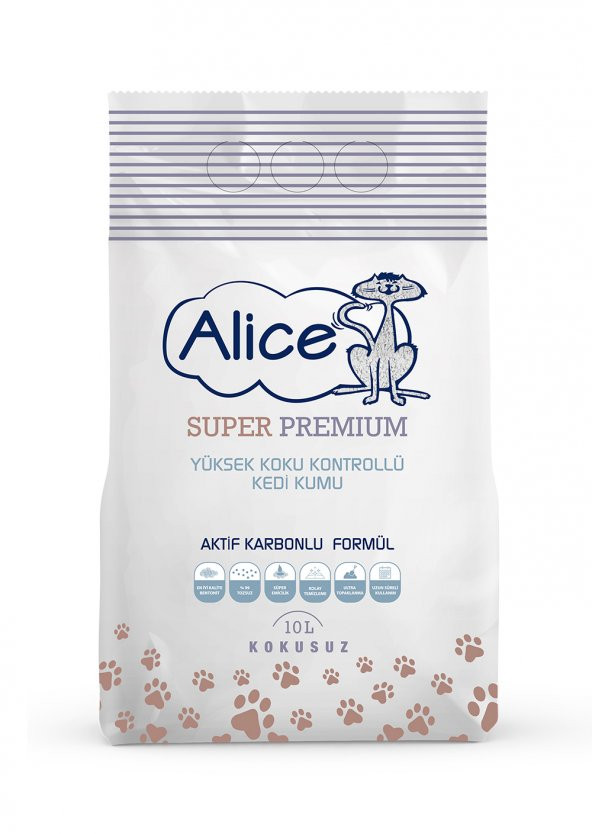 Alice Aktif Karbonlu Super Premium Topaklaşan Kedi Kumu 10 LT