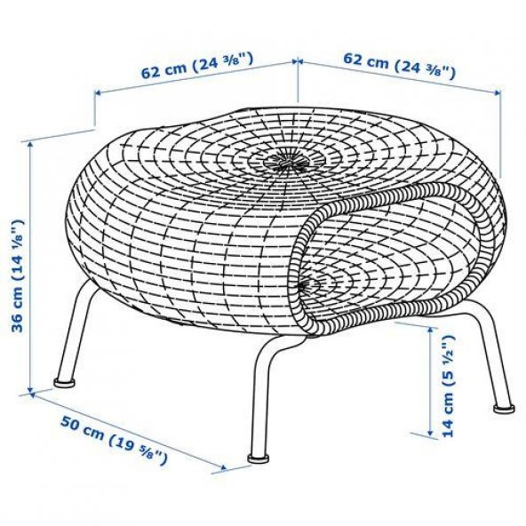 Tabure Sehpa Rattan Antrasit El Yapımı Y-36 cm X Ç-62 cm  Meridyendukkan IKEA - 2