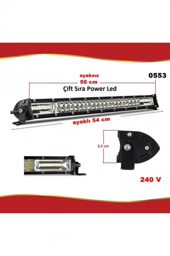 Off Road Led Bar Power Ledli Düz Çift Sıra 50 Cm 40 Led 240v