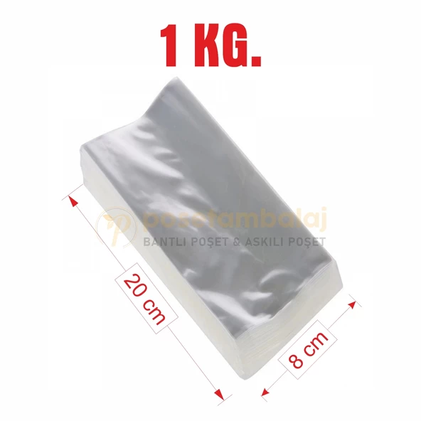 8x20 cm Jelatin Bantsız Düz Şeffaf / 1 kg. Kurabiye Poşeti