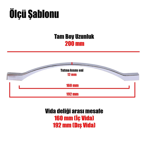 Kartaca Mobilya Çekmece Mutfak Dolap Dolabı Kapak Kulpu Kulpları Kulbu 160-192 Mm Metal Kulp - 3