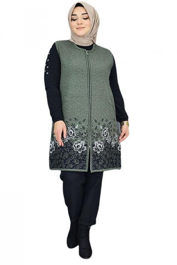 KUĞU ÇİÇEK DESENLİ FERMUARLI YELEK - 2