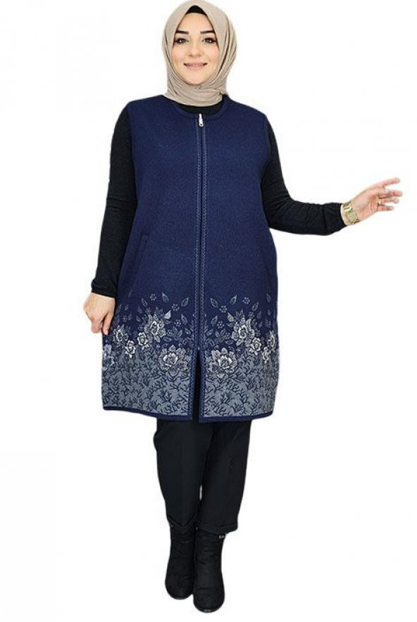 KUĞU ÇİÇEK DESENLİ FERMUARLI YELEK - 3