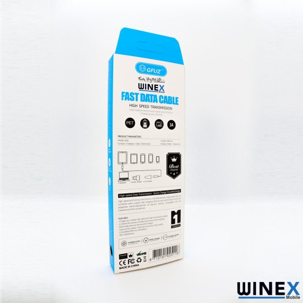 Winex CA116 USBA to Lightning Data ve Şarj Kablosu 3A Siyah - 4