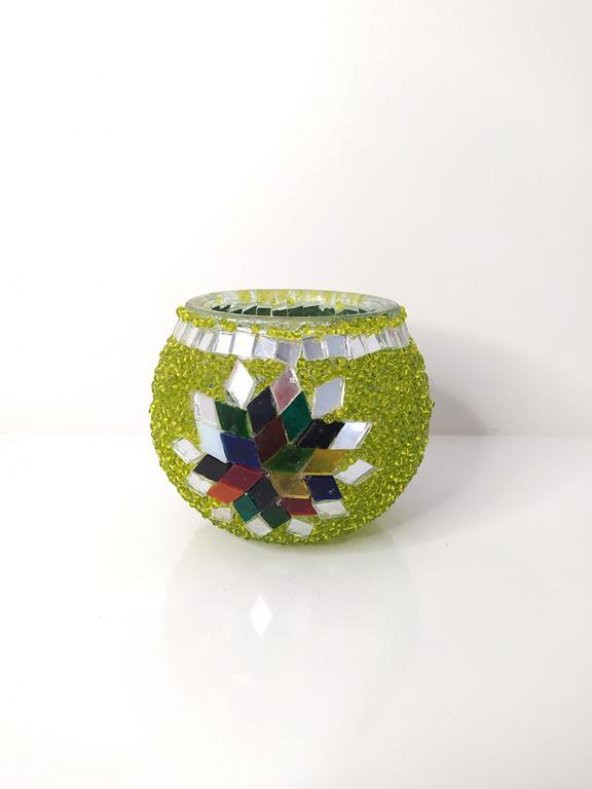 Mozaik Renkli Boncuklu El Yapımı Dekoratif Mumluk 10724 - 2