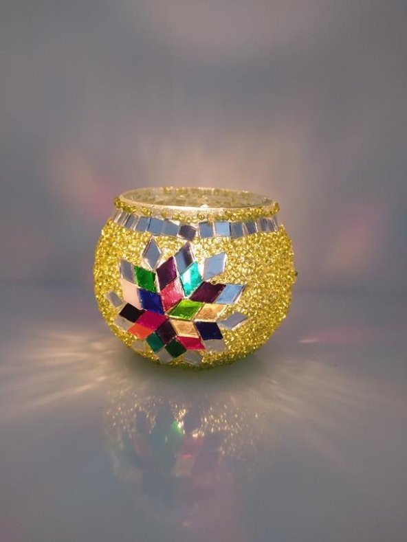 Mozaik Renkli Boncuklu El Yapımı Dekoratif Mumluk 10724 - 3