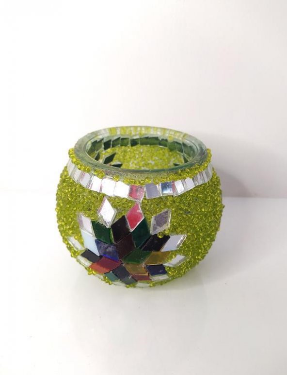 Mozaik Renkli Boncuklu El Yapımı Dekoratif Mumluk 10724 - 4