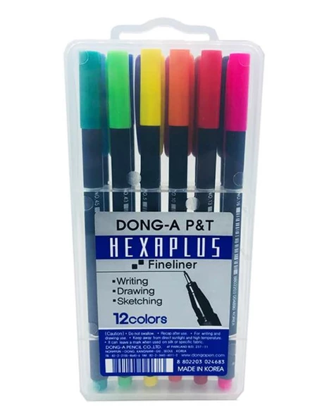 Dong A P&T Hexaplus Fineliner Kalem 12 Renk
