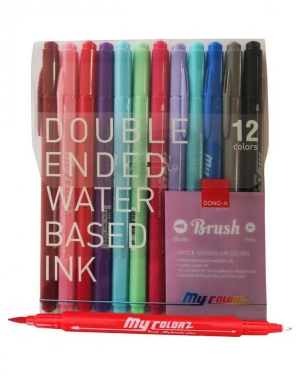 Dong-A My Color Çift Taraflı Fırça Uçlu Keçeli Kalem 12 Renk