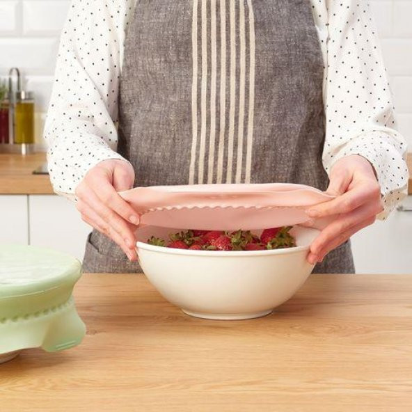 2 Parça Gıda Koruyucu Vakum Kapak IKEA Pembe-Yeşil 2 li Kapak - Resim 4