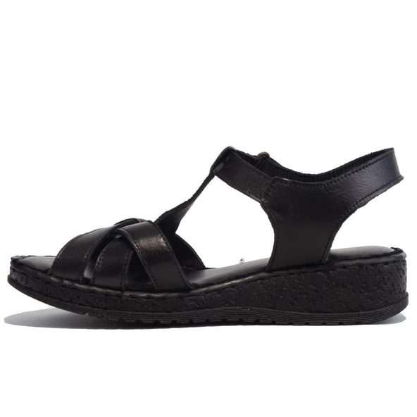 Dagoster DZA07-60021011 Siyah Günlük Ortopedik Deri Kadın sandalet - Resim 3