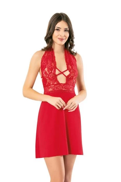 Kota Bayan Dantelli Sırtı Açık Modelli Kısa Gecelik 6395 - 4