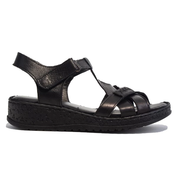 Dagoster DZA07-60021011 Siyah Günlük Ortopedik Deri Kadın sandalet - Resim 2