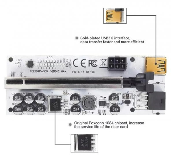 Ver012 MAX Plus PCI-EX 1x to 16x Çevirici USB 3.0 Riser Kablo (Ver 12 MAX) ** - 5
