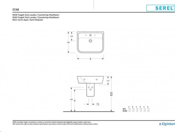 Serel Star Lavabo 48x60 Cm (İnce Kenarlı) - 2
