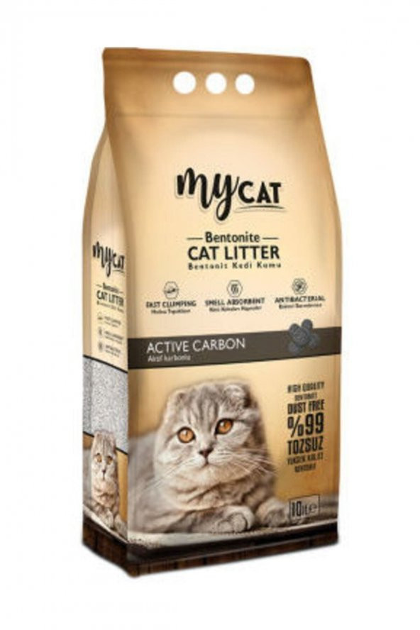 MyCat Aktif Karbonlu Bentonit Kedi Kumu İNCE Taneli 10 LT