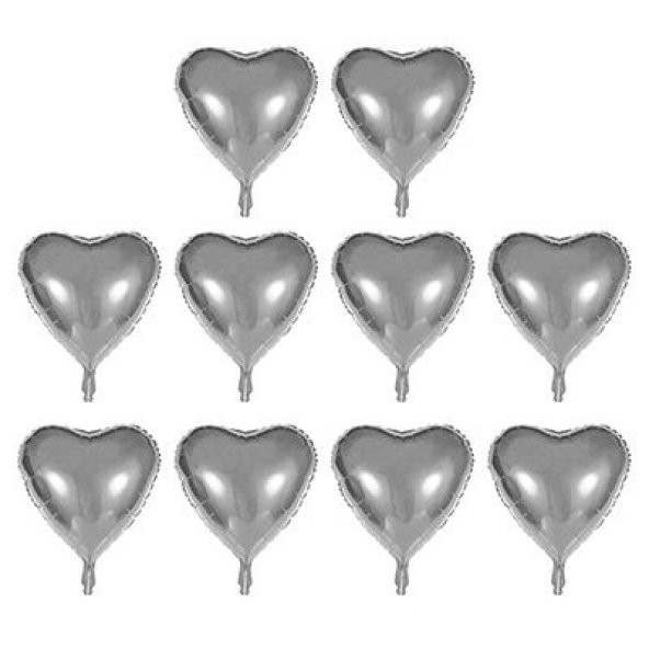 River World Kalp Şekilli Gümüş Renk Toptan Folyo Balon 45 cm 10 Adet
