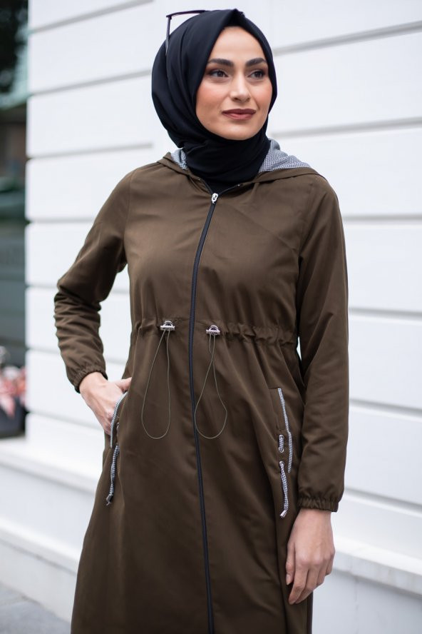 Belden Büzgülü Fermuarlı Kap - Haki - 2