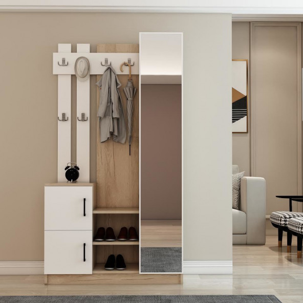 Afilli Nova Kapaklı Aynalı Portmanto Vestiyer Tamamı Mdflam - 2