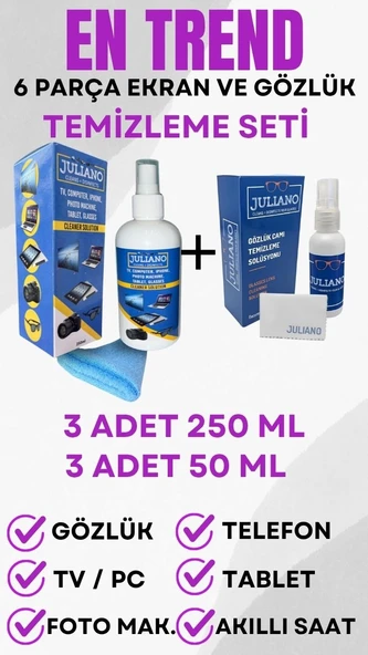 3 Adet 250 ML + 2 Adet 50 ML Ekran - Gözlük Temizlik Seti -  Laptop, Tablet, Bilgisayar, Gözlük, Led, Ekran, Televizyon, Cep Telefonu, Kamera - Resim 2