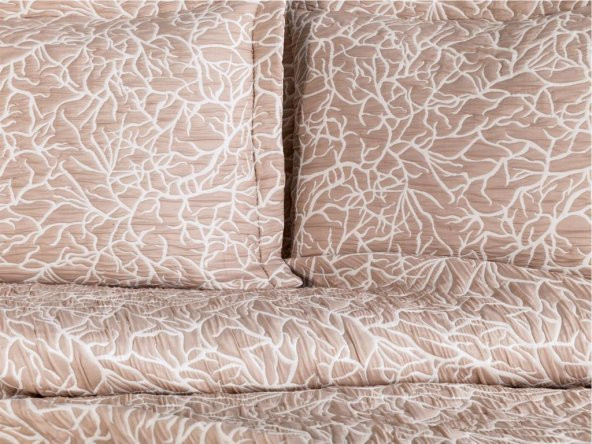 Çeyiz Diyarı Çift Kişilik Nehir Çift Taraflı Yatak Örtüsü Takımı Bej - Resim 2