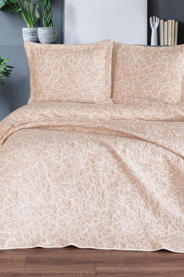 Çeyiz Diyarı Çift Kişilik Nehir Çift Taraflı Yatak Örtüsü Takımı Bej - Resim 4