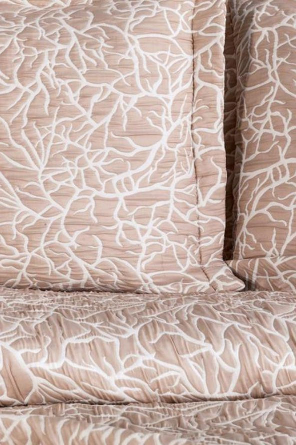 Çeyiz Diyarı Çift Kişilik Nehir Çift Taraflı Yatak Örtüsü Takımı Bej - Resim 5