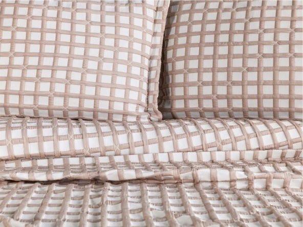 Çeyiz Diyarı Çift Kişilik Ekose Çift Taraflı Yatak Örtüsü Takımı Bej - Resim 2